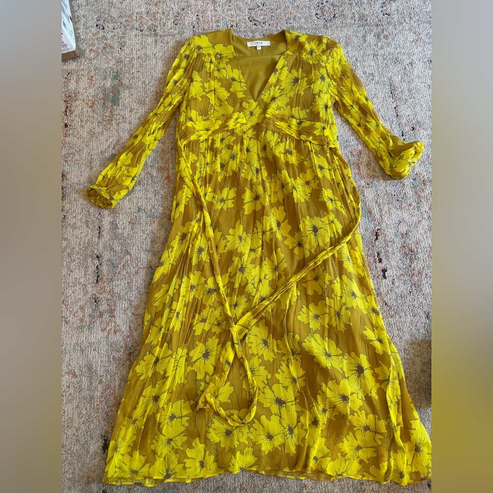 Joie Silk Maxi Dress Yellow Floral Size Small